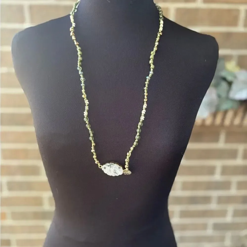 Bohemian Gold and Green Beaded Necklace
